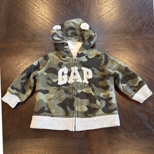 Baby Gap Camo Sherpa Lined Jacket Bear hoodie with ears Ears Size 6 to 12 Months